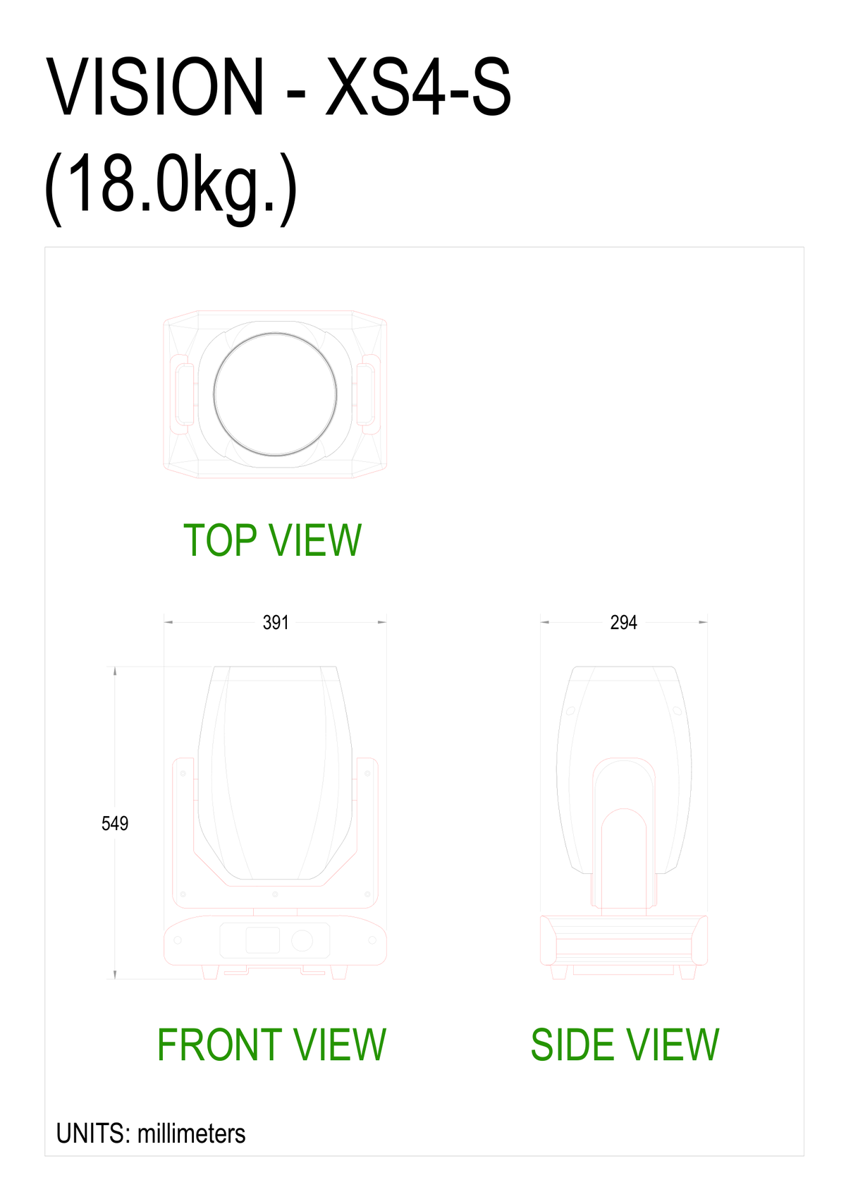 Technical drawing for XS4-S BSW 380w Hybrid moving head