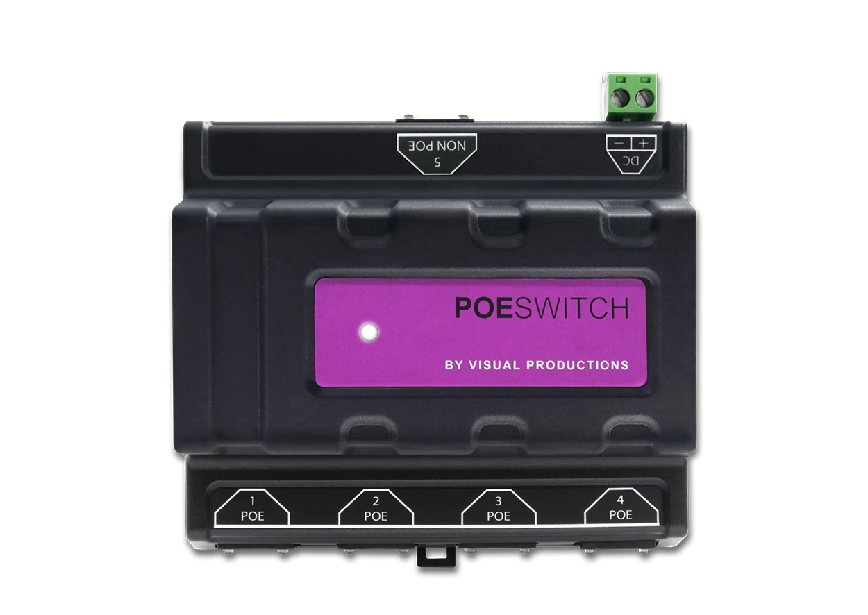 Visual Productions PoeSwitch - 4-port PoE network switch with 1Gbps uplink